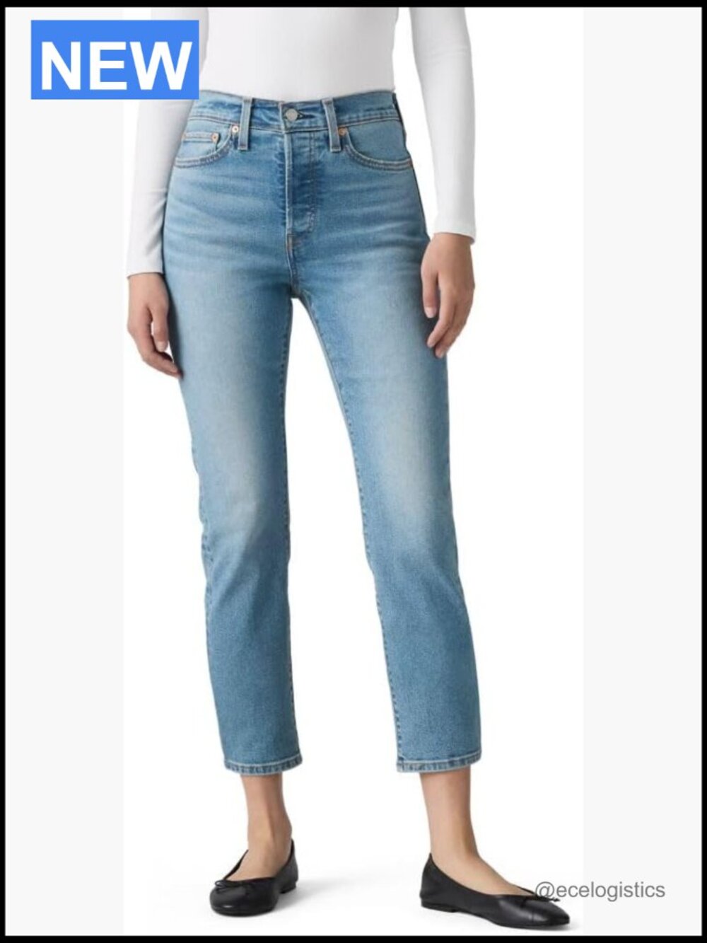 High Rise Straight Leg Jeans Snug Thru Hip Stretch Cotton Denim Wedgie